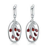 Natural Garnet Garden Design Silver Drop Earrings for Women